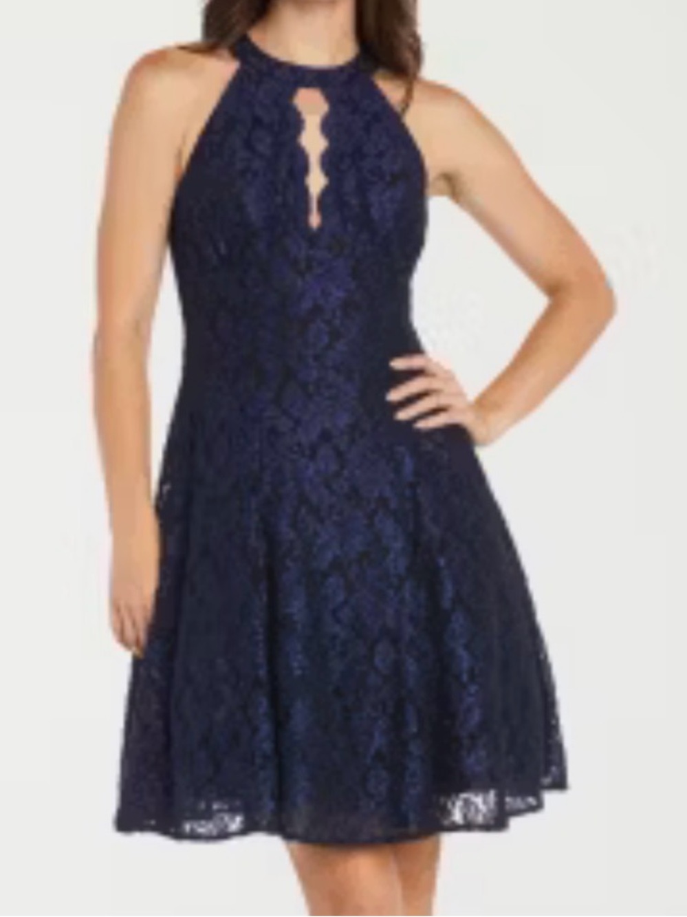 R&M  Navy Lace Halter Mini Dress